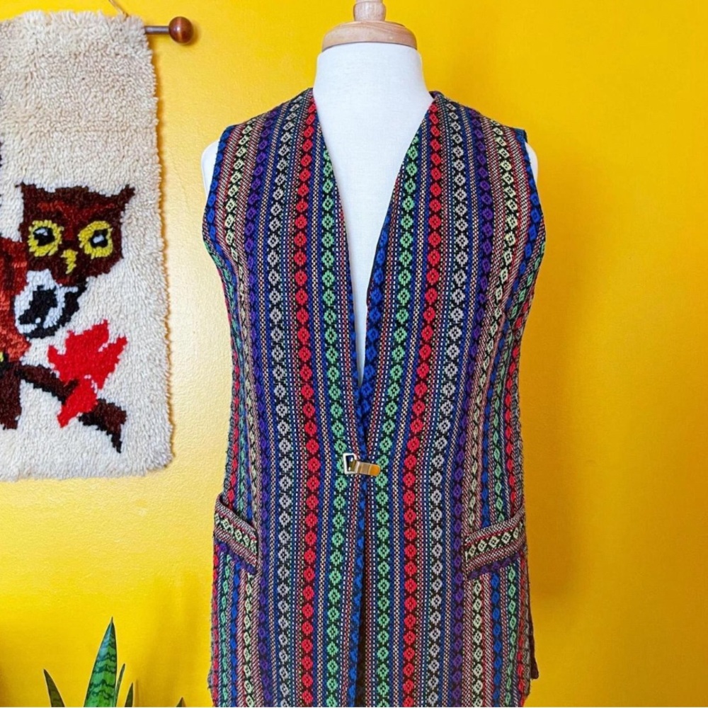 Vintage 70’s Mexican textile boho long vest